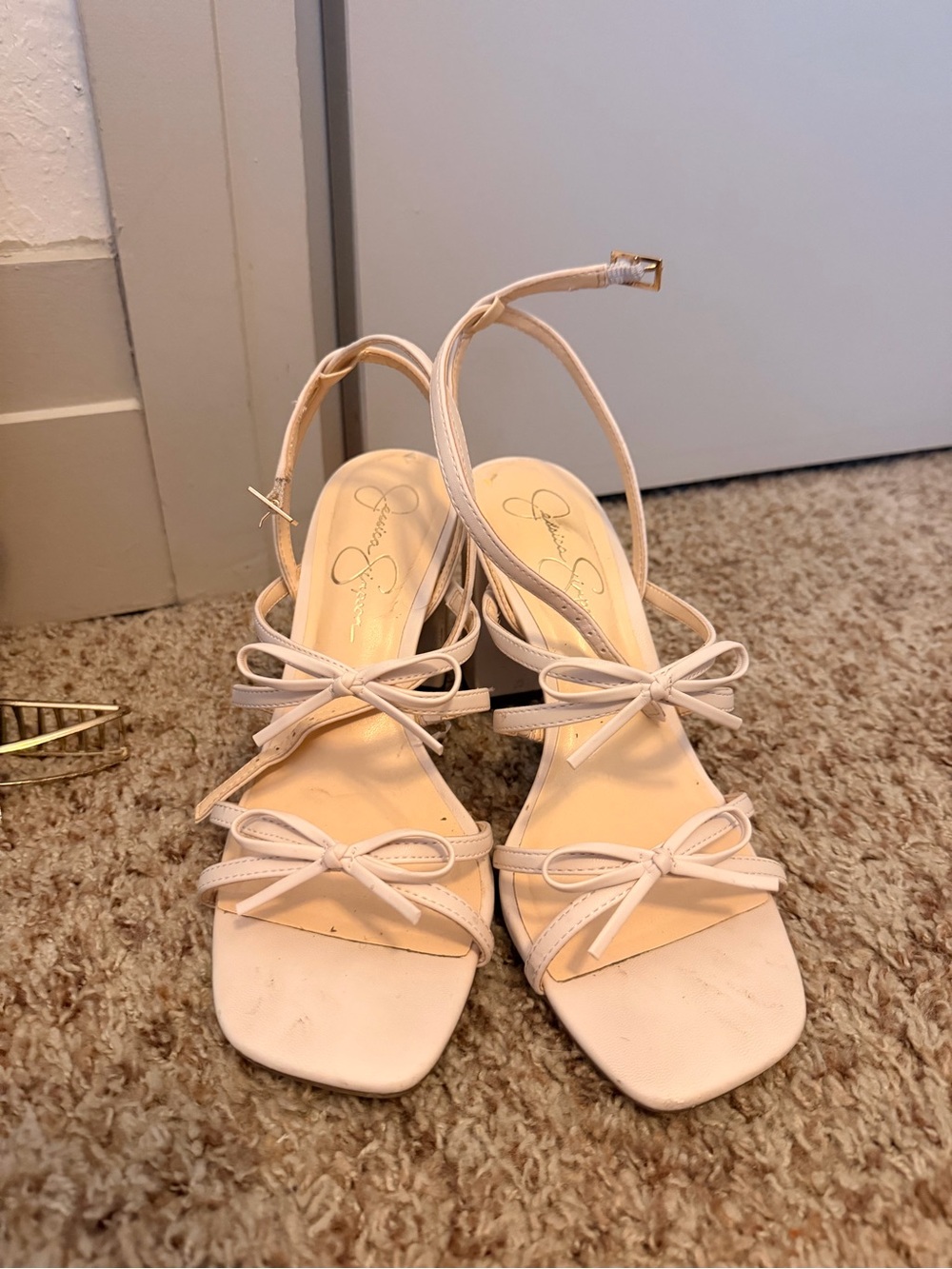 Jessica Simpson Light Cream Bow-Strap Block Heel Sandals